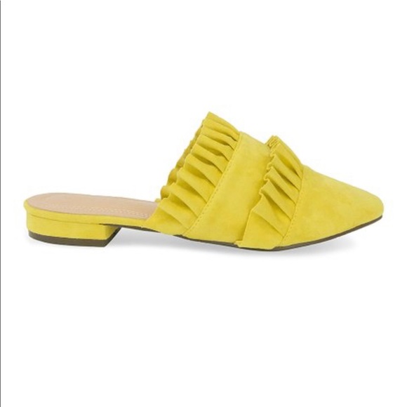 Chase + Chloe Shoes - π Yellow Suede Slip-On Mule Double Ruffles Chase + Chloe Shoes - π Yellow Suede Slip-On Mule Double Ruffles